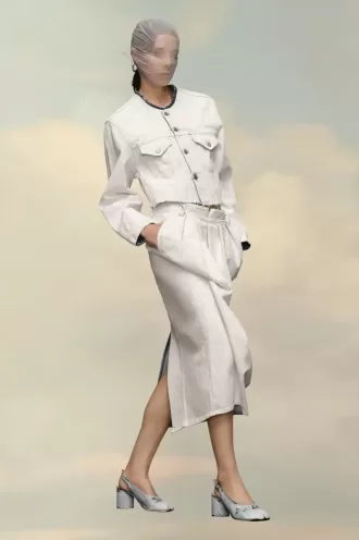 Cropped Collarless Denim Jacket